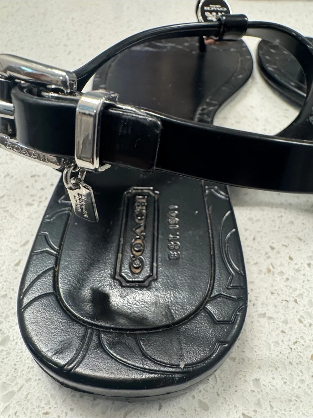 Coach Black T-Strap Jelly Sandals with Tan Accents size 37